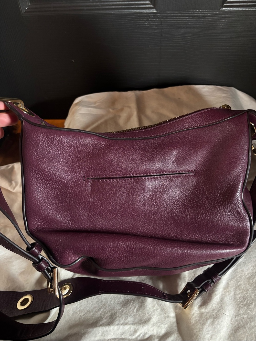 Michael Kors Burgundy Plum Leather Shoulder Bag with Grommet Strap - Picture 3 of 4